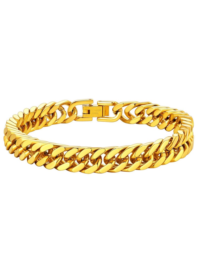 ChainsHouse Cuban Chain Bracelet for Men 8mm 19cm Rapper Wrist Chain 18K Gold Plated Metal Cuban Link Bracelet - Image 1